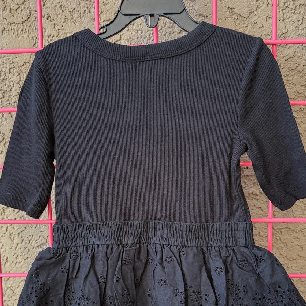 New GAP Mixed Media Black Cotton Eyelet Dress with Short Sleeve